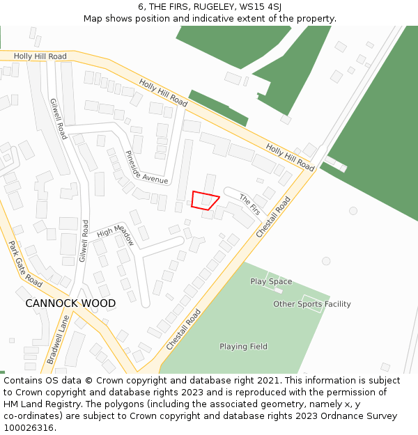 6, THE FIRS, RUGELEY, WS15 4SJ: Location map and indicative extent of plot