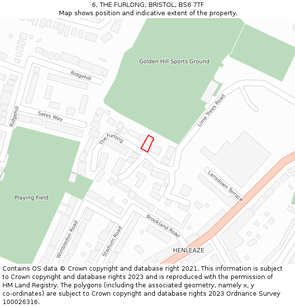 6, THE FURLONG, BRISTOL, BS6 7TF: Location map and indicative extent of plot