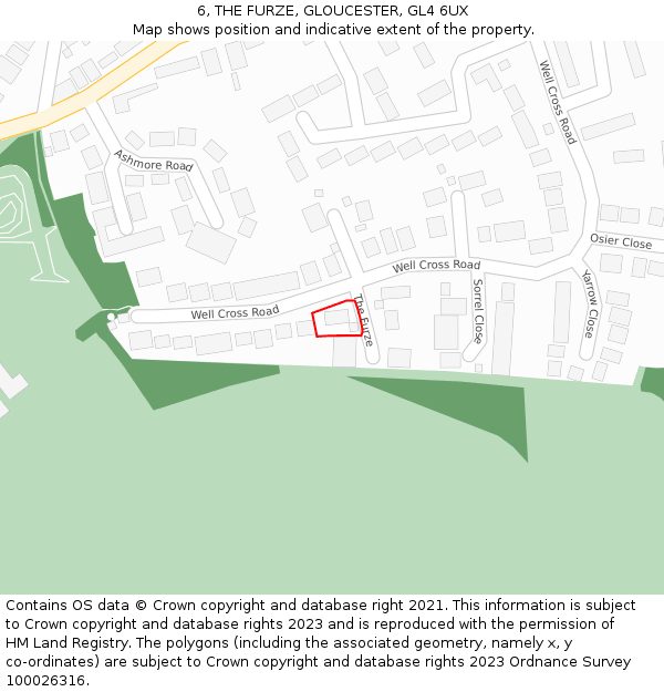6, THE FURZE, GLOUCESTER, GL4 6UX: Location map and indicative extent of plot