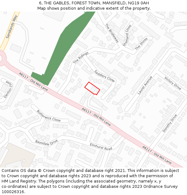 6, THE GABLES, FOREST TOWN, MANSFIELD, NG19 0AH: Location map and indicative extent of plot