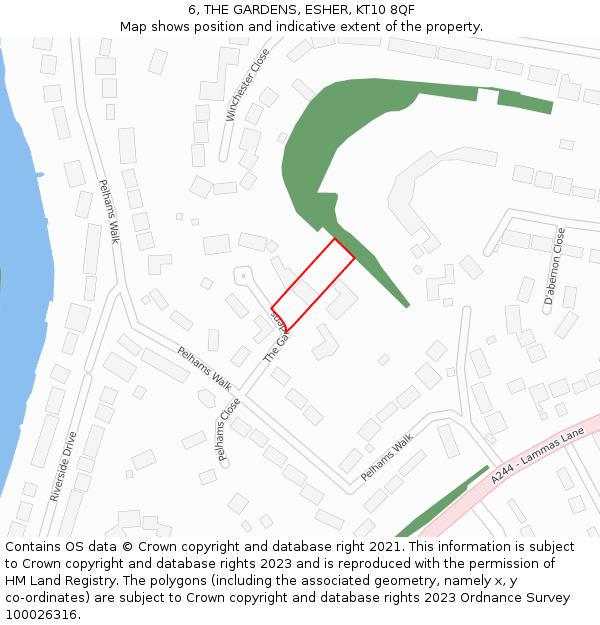 6, THE GARDENS, ESHER, KT10 8QF: Location map and indicative extent of plot