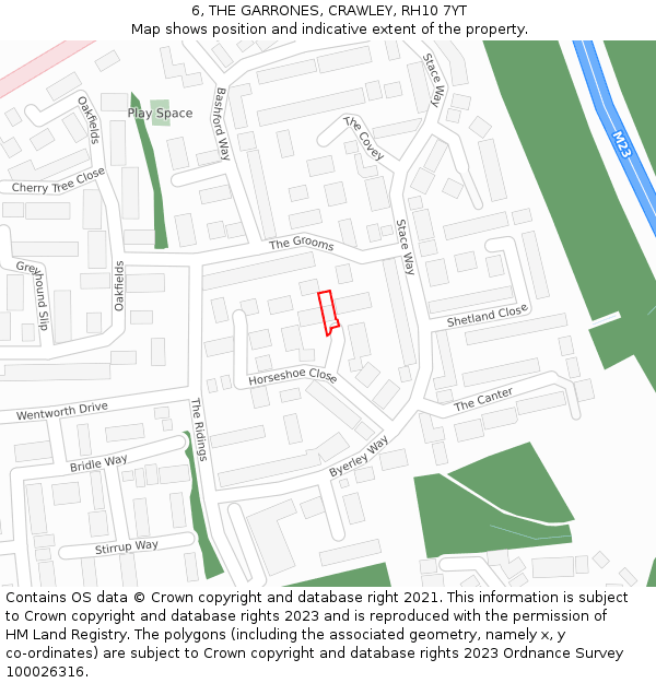 6, THE GARRONES, CRAWLEY, RH10 7YT: Location map and indicative extent of plot