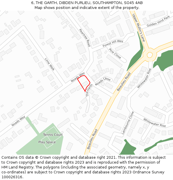 6, THE GARTH, DIBDEN PURLIEU, SOUTHAMPTON, SO45 4AB: Location map and indicative extent of plot