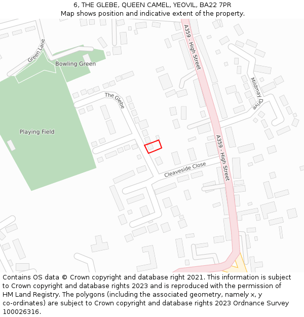 6, THE GLEBE, QUEEN CAMEL, YEOVIL, BA22 7PR: Location map and indicative extent of plot