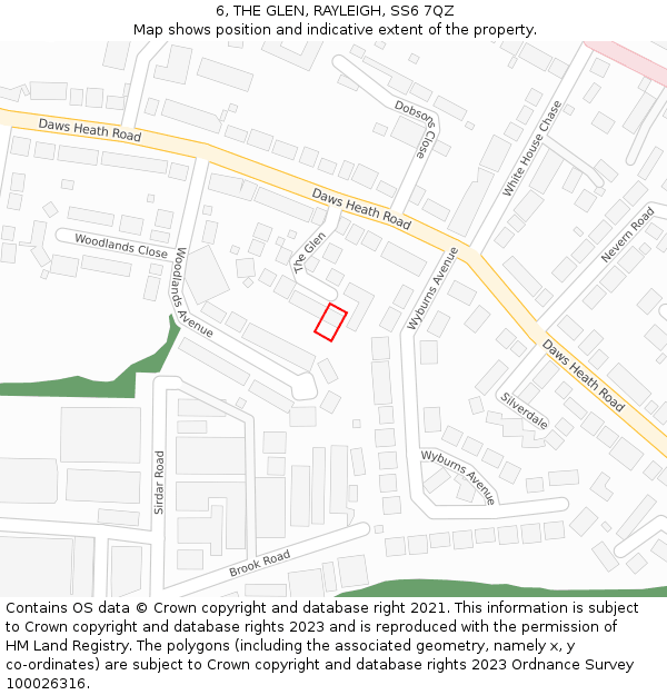 6, THE GLEN, RAYLEIGH, SS6 7QZ: Location map and indicative extent of plot
