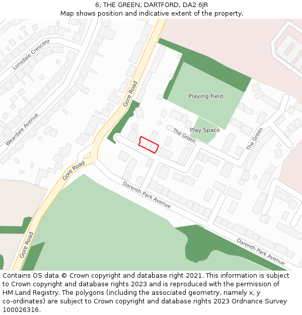 6, THE GREEN, DARTFORD, DA2 6JR: Location map and indicative extent of plot