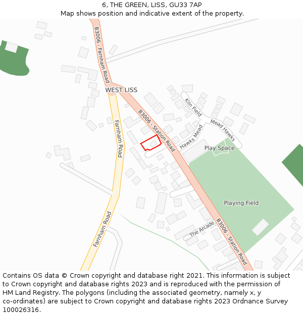 6, THE GREEN, LISS, GU33 7AP: Location map and indicative extent of plot