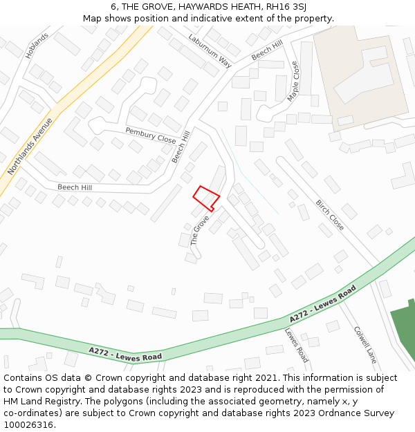 6, THE GROVE, HAYWARDS HEATH, RH16 3SJ: Location map and indicative extent of plot