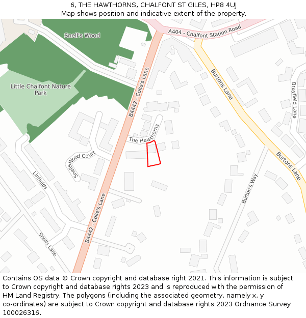 6, THE HAWTHORNS, CHALFONT ST GILES, HP8 4UJ: Location map and indicative extent of plot