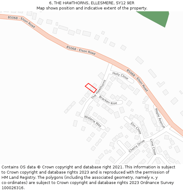 6, THE HAWTHORNS, ELLESMERE, SY12 9ER: Location map and indicative extent of plot