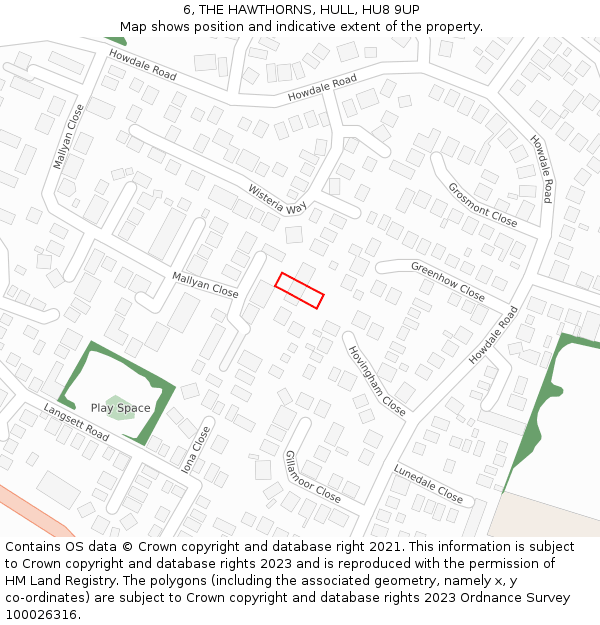 6, THE HAWTHORNS, HULL, HU8 9UP: Location map and indicative extent of plot