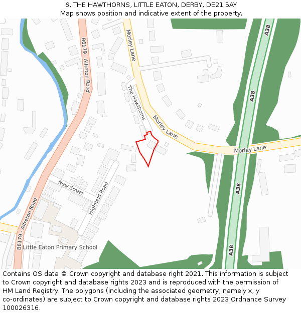 6, THE HAWTHORNS, LITTLE EATON, DERBY, DE21 5AY: Location map and indicative extent of plot