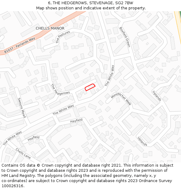 6, THE HEDGEROWS, STEVENAGE, SG2 7BW: Location map and indicative extent of plot