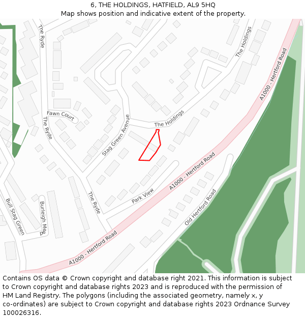 6, THE HOLDINGS, HATFIELD, AL9 5HQ: Location map and indicative extent of plot