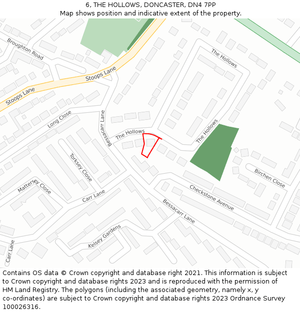 6, THE HOLLOWS, DONCASTER, DN4 7PP: Location map and indicative extent of plot