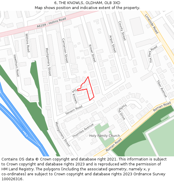 6, THE KNOWLS, OLDHAM, OL8 3XD: Location map and indicative extent of plot