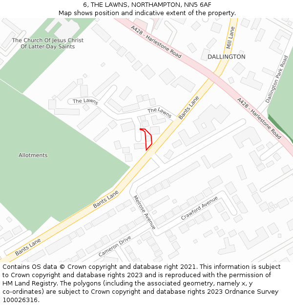 6, THE LAWNS, NORTHAMPTON, NN5 6AF: Location map and indicative extent of plot