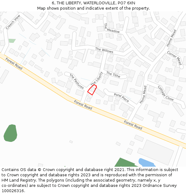 6, THE LIBERTY, WATERLOOVILLE, PO7 6XN: Location map and indicative extent of plot