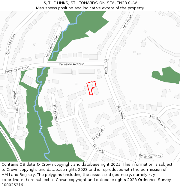 6, THE LINKS, ST LEONARDS-ON-SEA, TN38 0UW: Location map and indicative extent of plot