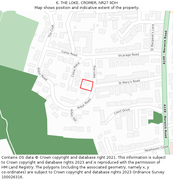 6, THE LOKE, CROMER, NR27 9DH: Location map and indicative extent of plot