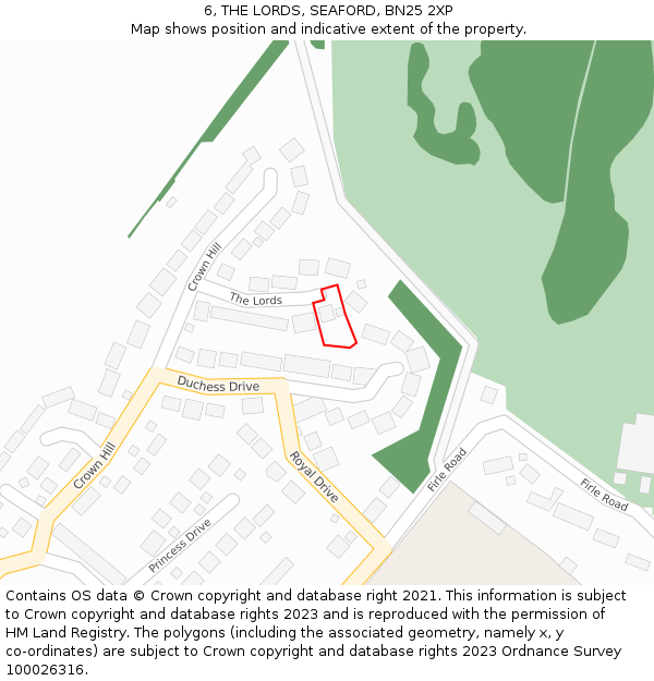 6, THE LORDS, SEAFORD, BN25 2XP: Location map and indicative extent of plot