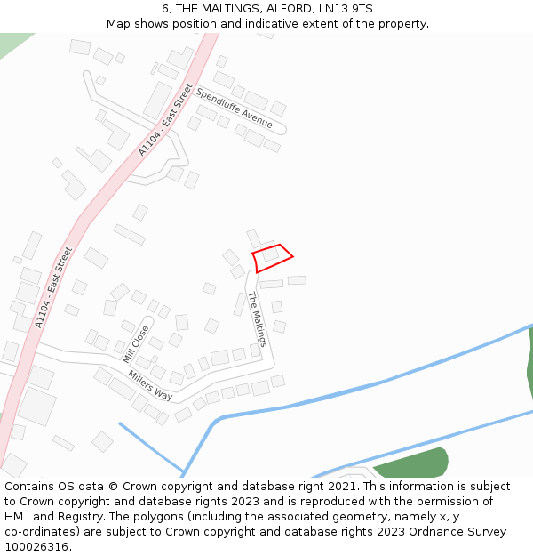 6, THE MALTINGS, ALFORD, LN13 9TS: Location map and indicative extent of plot