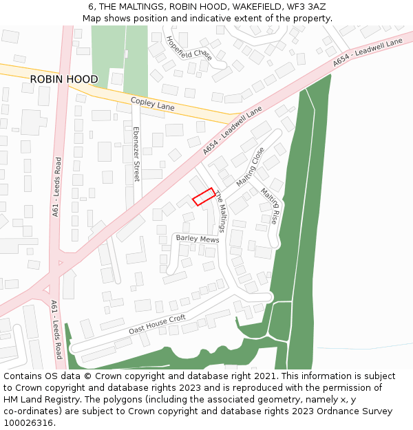 6, THE MALTINGS, ROBIN HOOD, WAKEFIELD, WF3 3AZ: Location map and indicative extent of plot