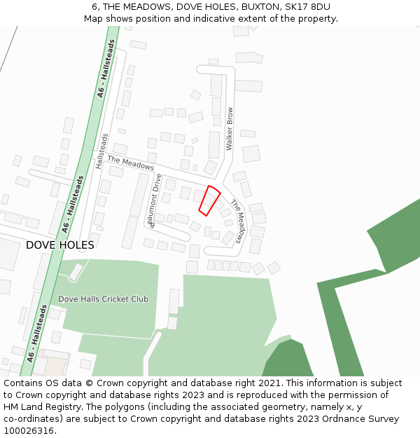 6, THE MEADOWS, DOVE HOLES, BUXTON, SK17 8DU: Location map and indicative extent of plot