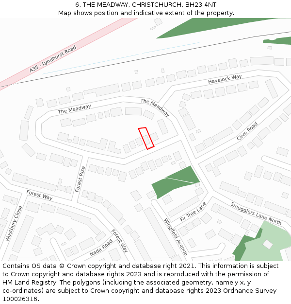 6, THE MEADWAY, CHRISTCHURCH, BH23 4NT: Location map and indicative extent of plot