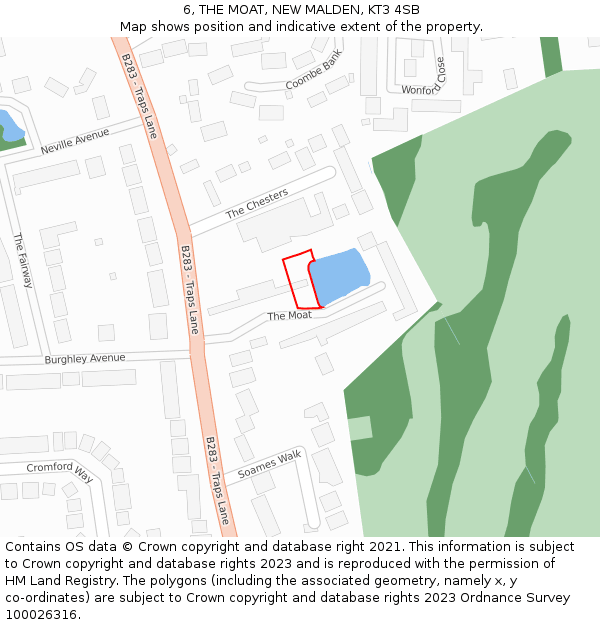 6, THE MOAT, NEW MALDEN, KT3 4SB: Location map and indicative extent of plot
