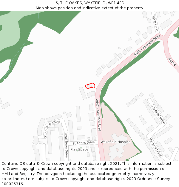 6, THE OAKES, WAKEFIELD, WF1 4FD: Location map and indicative extent of plot