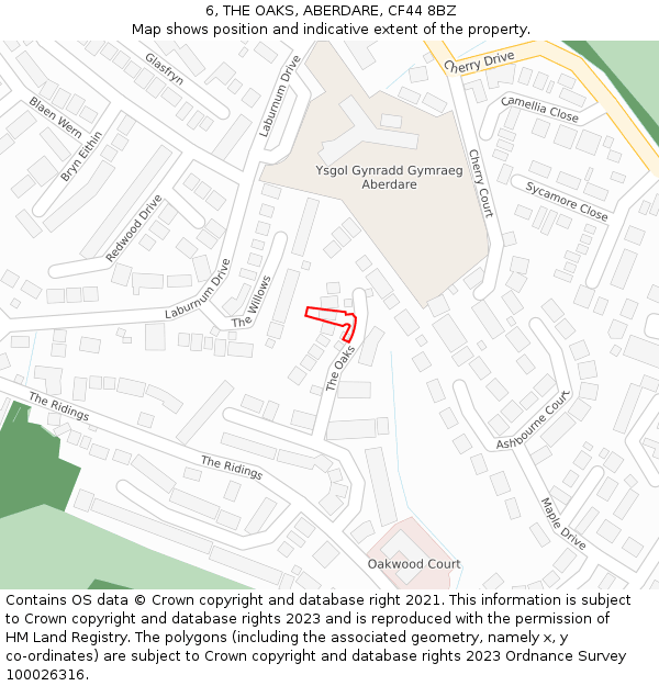 6, THE OAKS, ABERDARE, CF44 8BZ: Location map and indicative extent of plot