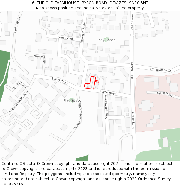 6, THE OLD FARMHOUSE, BYRON ROAD, DEVIZES, SN10 5NT: Location map and indicative extent of plot