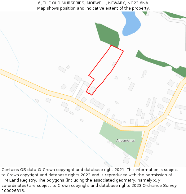 6, THE OLD NURSERIES, NORWELL, NEWARK, NG23 6NA: Location map and indicative extent of plot