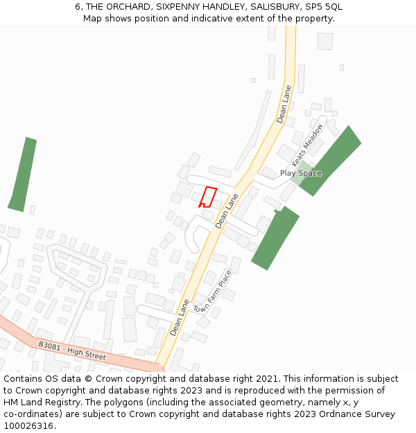 6, THE ORCHARD, SIXPENNY HANDLEY, SALISBURY, SP5 5QL: Location map and indicative extent of plot