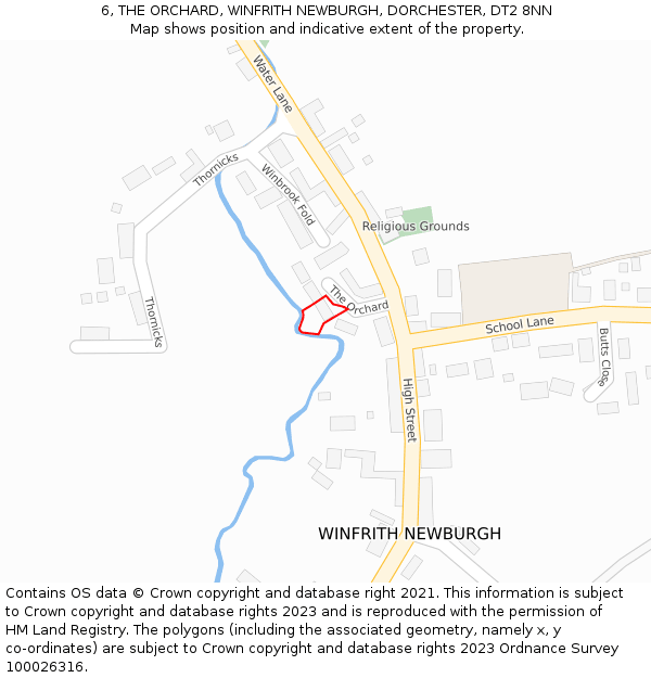 6, THE ORCHARD, WINFRITH NEWBURGH, DORCHESTER, DT2 8NN: Location map and indicative extent of plot