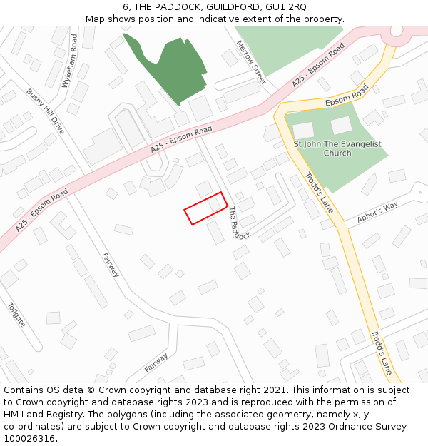 6, THE PADDOCK, GUILDFORD, GU1 2RQ: Location map and indicative extent of plot