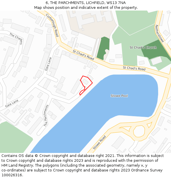 6, THE PARCHMENTS, LICHFIELD, WS13 7NA: Location map and indicative extent of plot