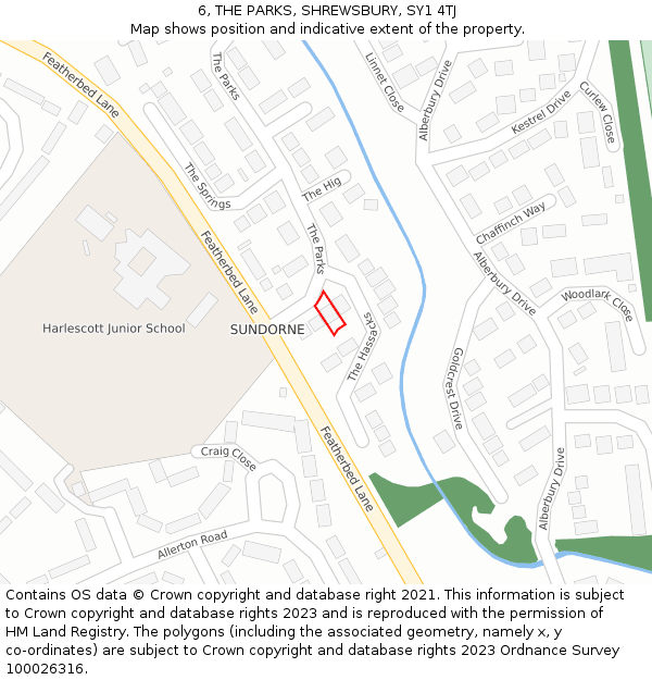 6, THE PARKS, SHREWSBURY, SY1 4TJ: Location map and indicative extent of plot