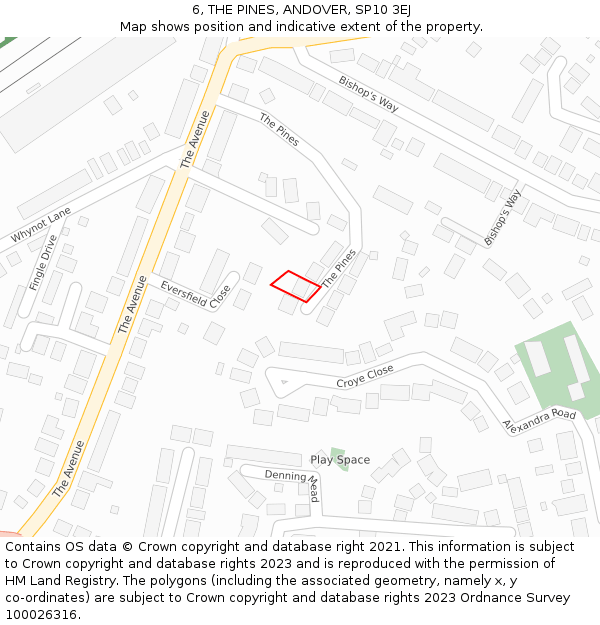 6, THE PINES, ANDOVER, SP10 3EJ: Location map and indicative extent of plot