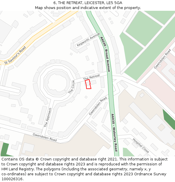 6, THE RETREAT, LEICESTER, LE5 5GA: Location map and indicative extent of plot