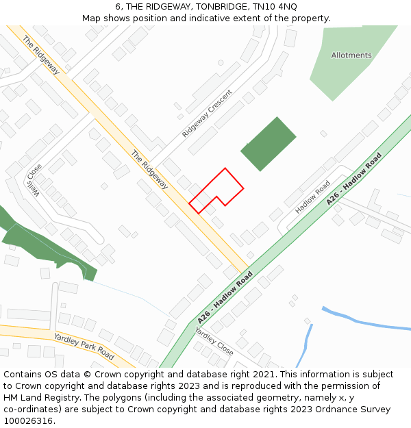 6, THE RIDGEWAY, TONBRIDGE, TN10 4NQ: Location map and indicative extent of plot
