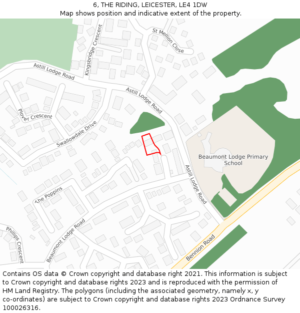 6, THE RIDING, LEICESTER, LE4 1DW: Location map and indicative extent of plot