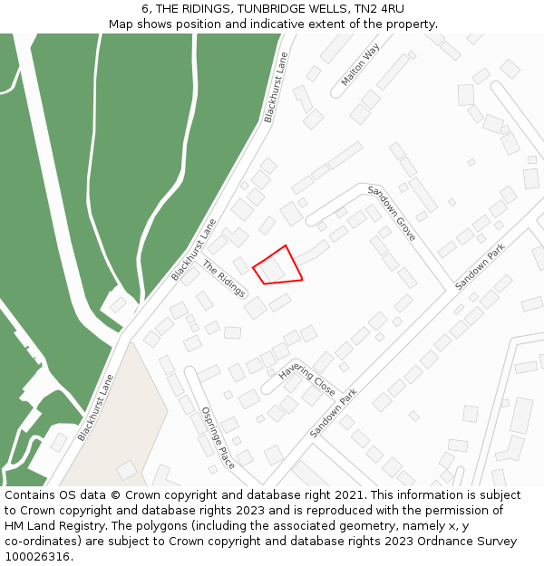 6, THE RIDINGS, TUNBRIDGE WELLS, TN2 4RU: Location map and indicative extent of plot