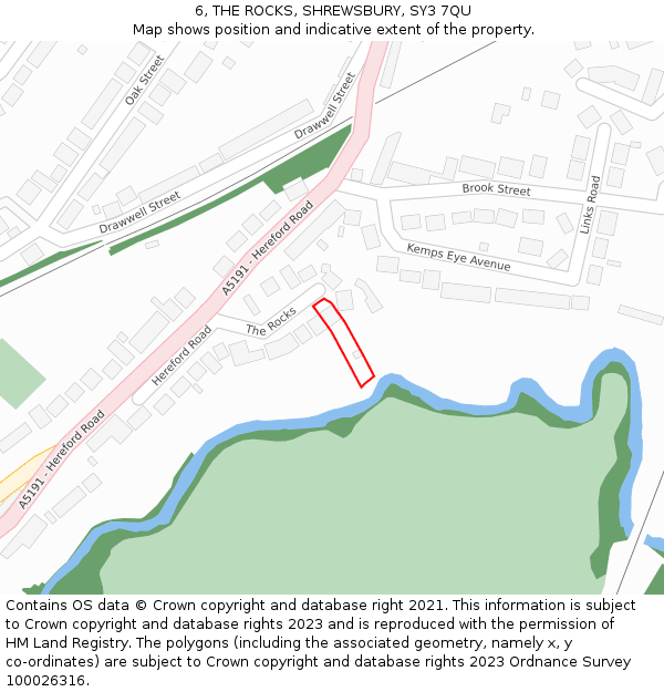 6, THE ROCKS, SHREWSBURY, SY3 7QU: Location map and indicative extent of plot