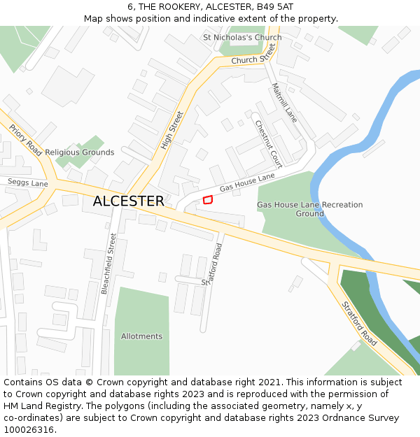 6, THE ROOKERY, ALCESTER, B49 5AT: Location map and indicative extent of plot