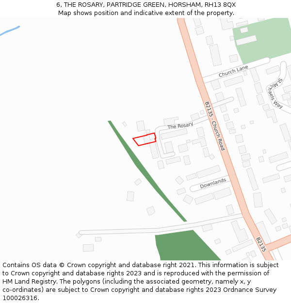 6, THE ROSARY, PARTRIDGE GREEN, HORSHAM, RH13 8QX: Location map and indicative extent of plot