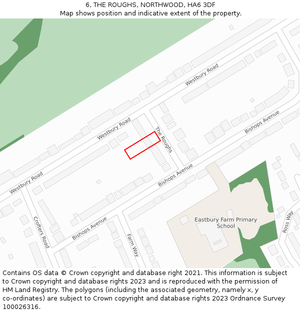 6, THE ROUGHS, NORTHWOOD, HA6 3DF: Location map and indicative extent of plot