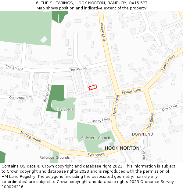 6, THE SHEARINGS, HOOK NORTON, BANBURY, OX15 5PT: Location map and indicative extent of plot