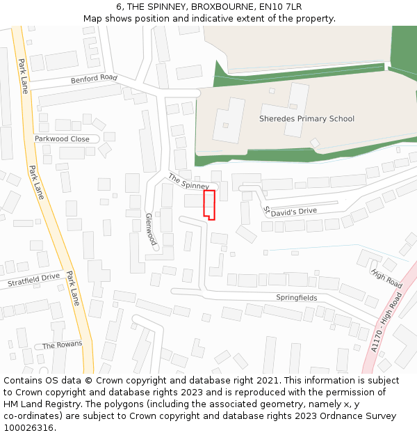 6, THE SPINNEY, BROXBOURNE, EN10 7LR: Location map and indicative extent of plot